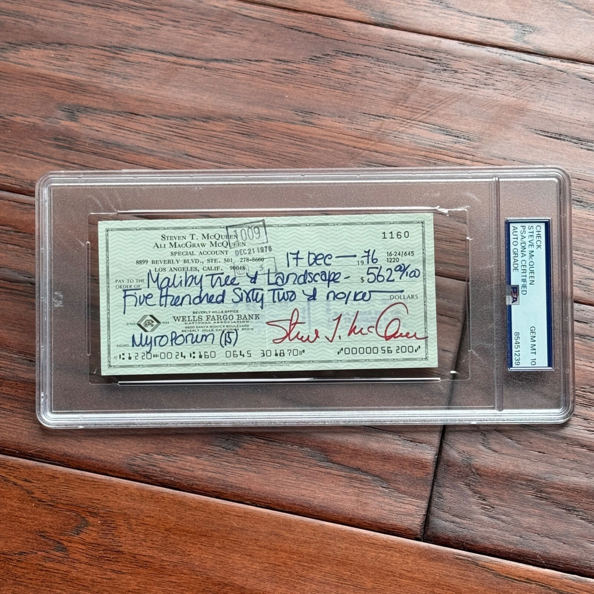 STEVE McQUEEN * PSA * GEM MINT 10 * Scarce AUTOGRAPH Personal Check SIGNED
