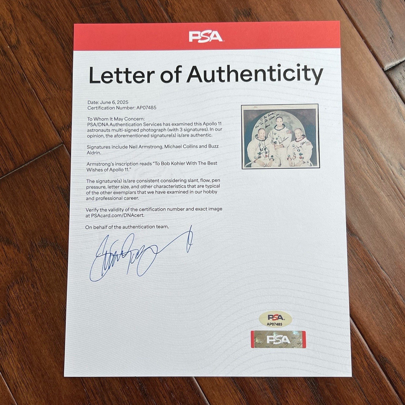 APOLLO 11 * PSA * Crew Signed AUTOGRAPH Red Number Type 1 Photo * Neil Armstrong