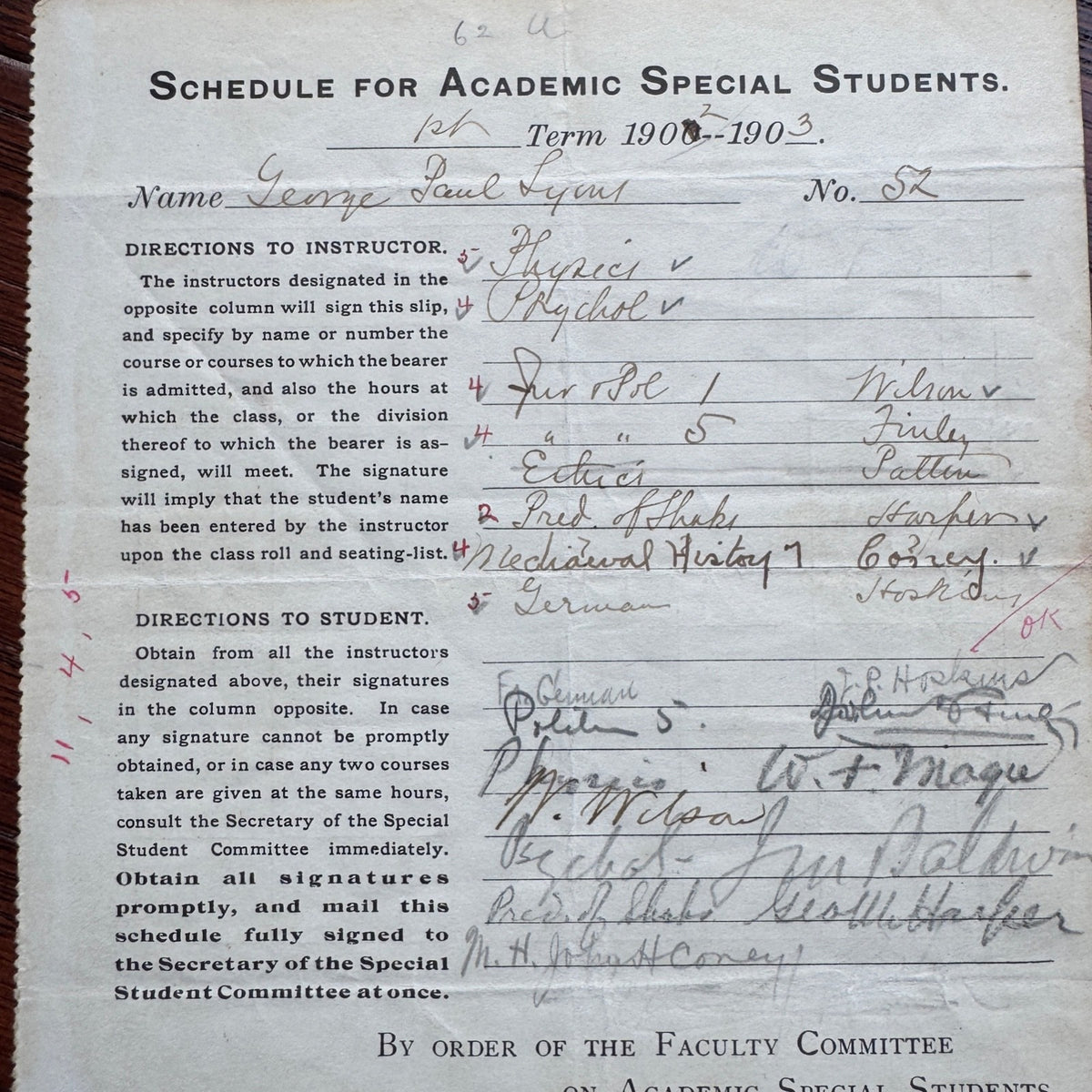 WOODROW WILSON  * JSA * Autograph PRINCETON Academic Schedule SIGNED 2x