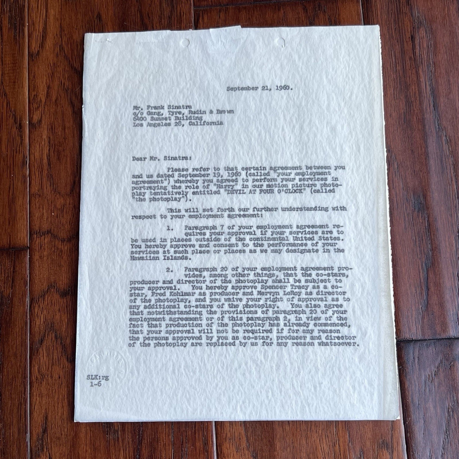 FRANK SINATRA * PSA * Autograph Movie Contract Signed Devil at Four O'Clock