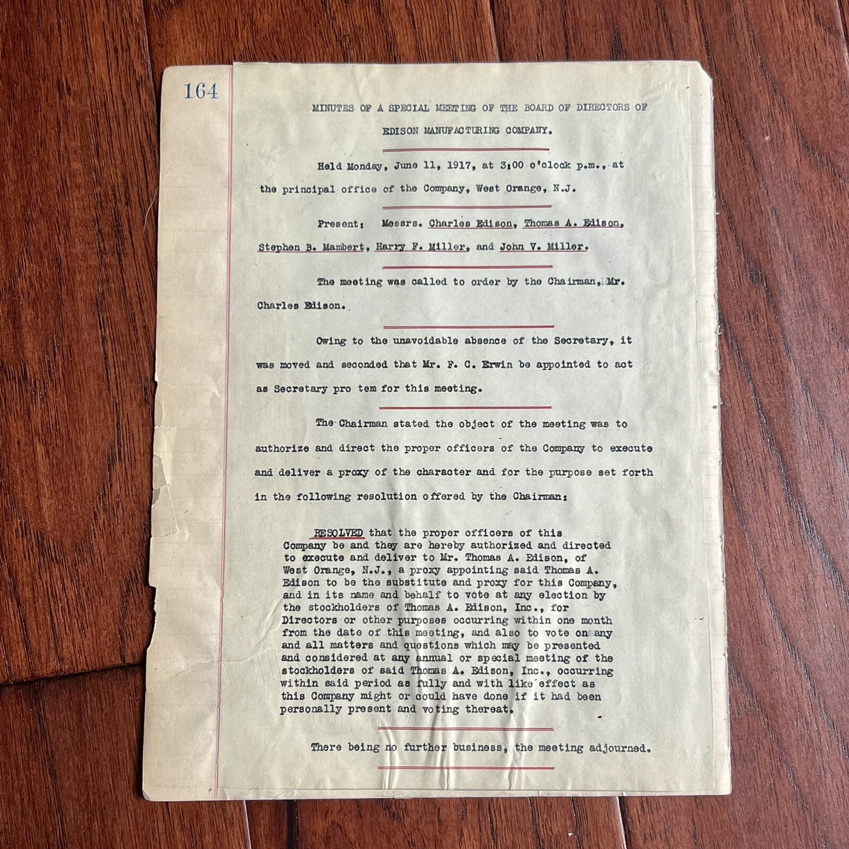 THOMAS EDISON * JSA LOA * AUTOGRAPH 1917 World War 1 Experiments Minutes SIGNED
