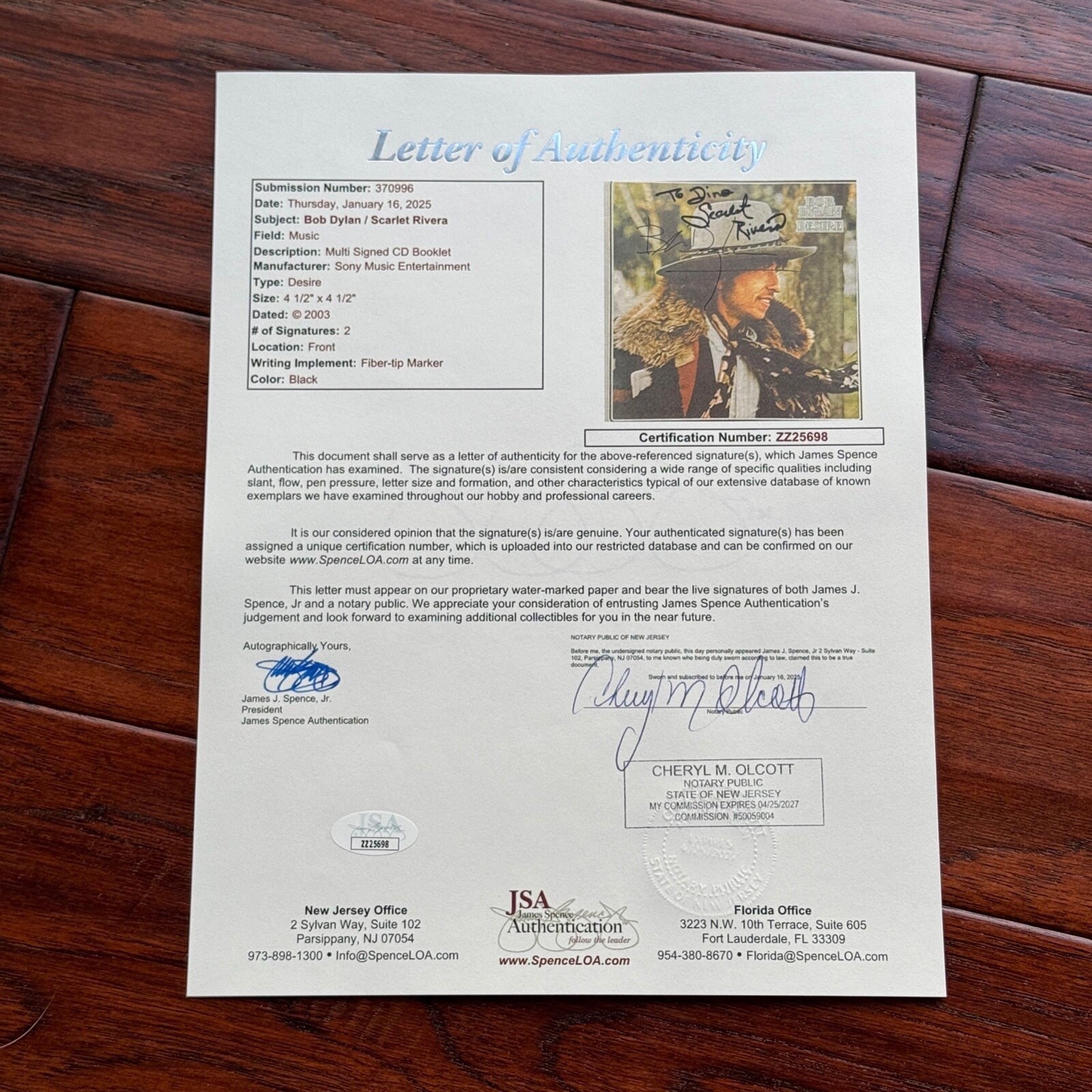 BOB DYLAN * JSA * Autograph "DESIRE" CD Cover Signed * Scarlet Rivera