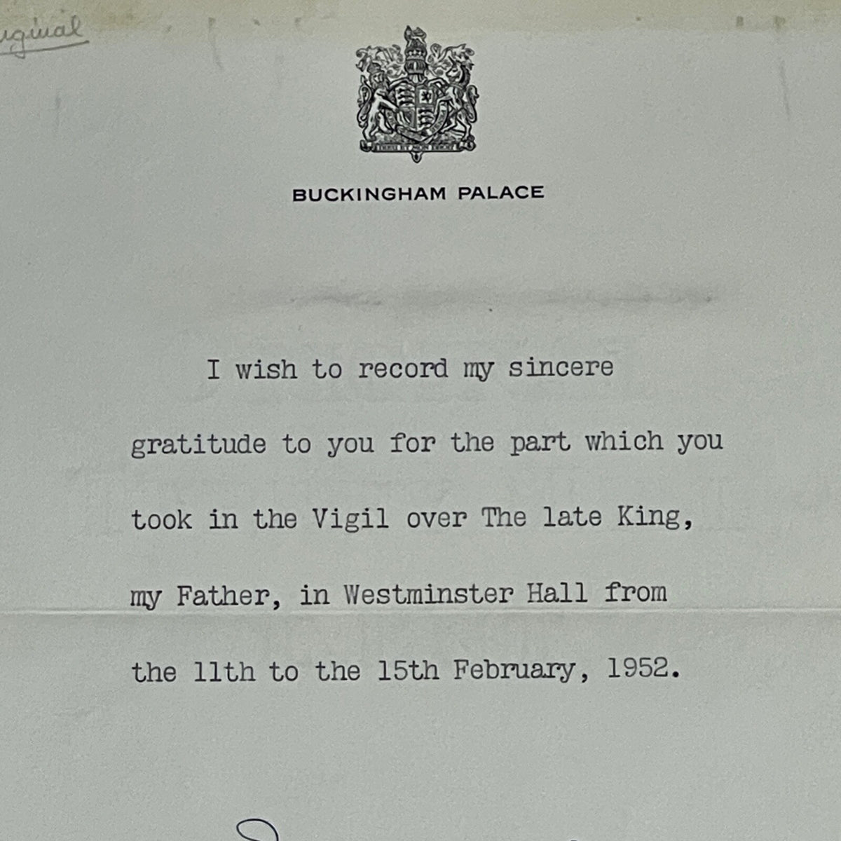 QUEEN ELIZABETH II * JSA * Autograph Letter DEATH OF HER FATHER Signed