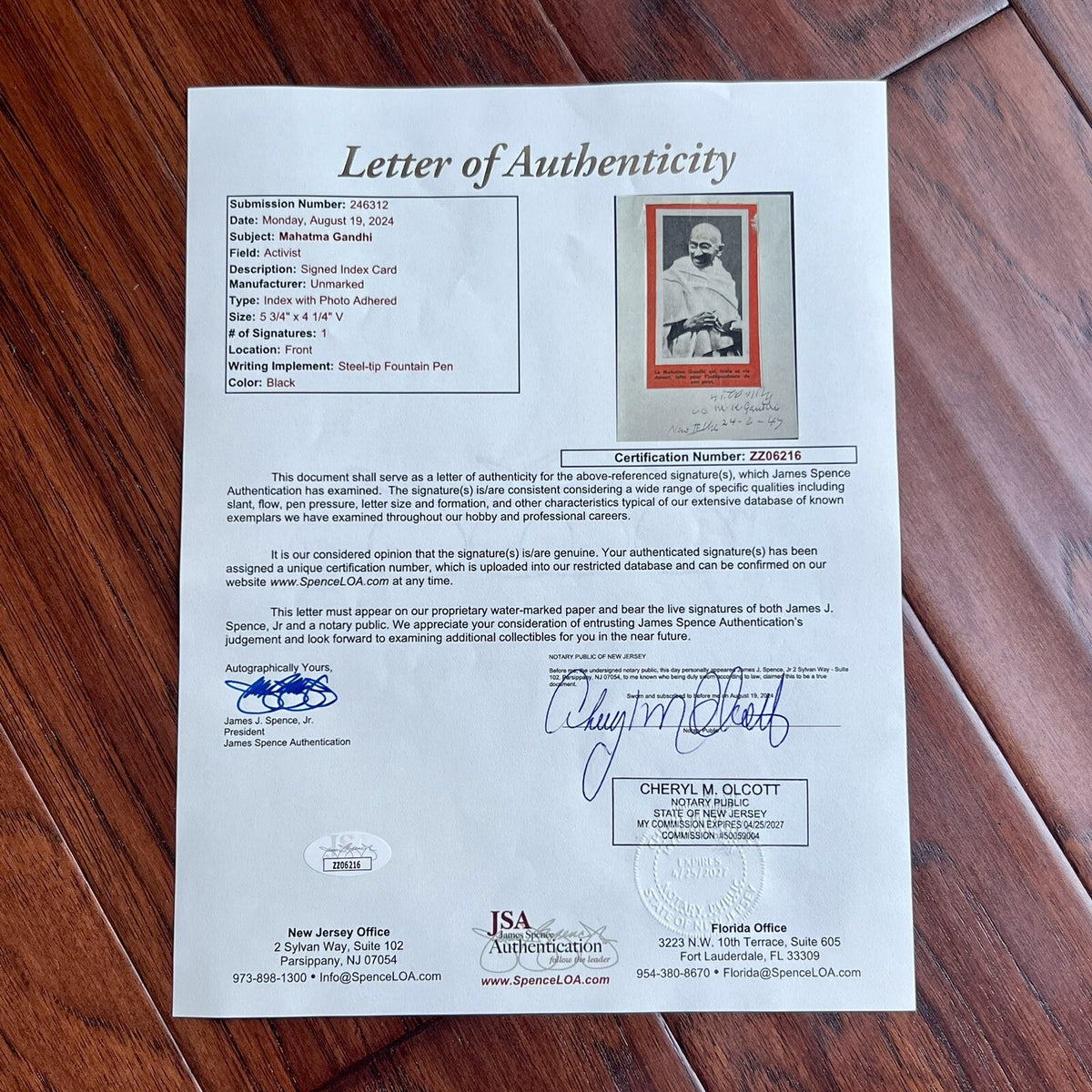 MAHATMA GANDHI * JSA * Double Signed AUTOGRAPH Photo * New Delhi