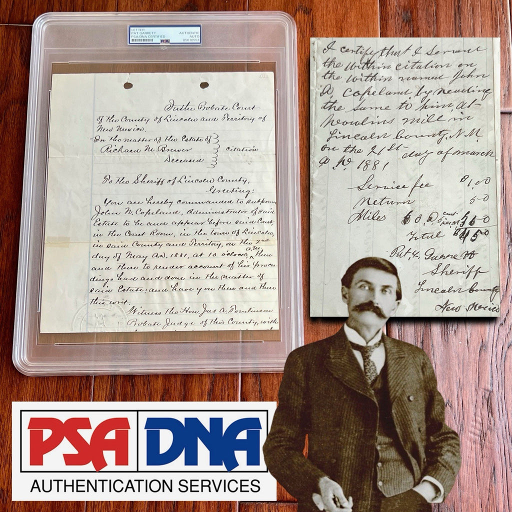 PAT GARRETT * PSA * Signed 1881 Billy the Kid Lawman Autograph SHERIFF Subpoena