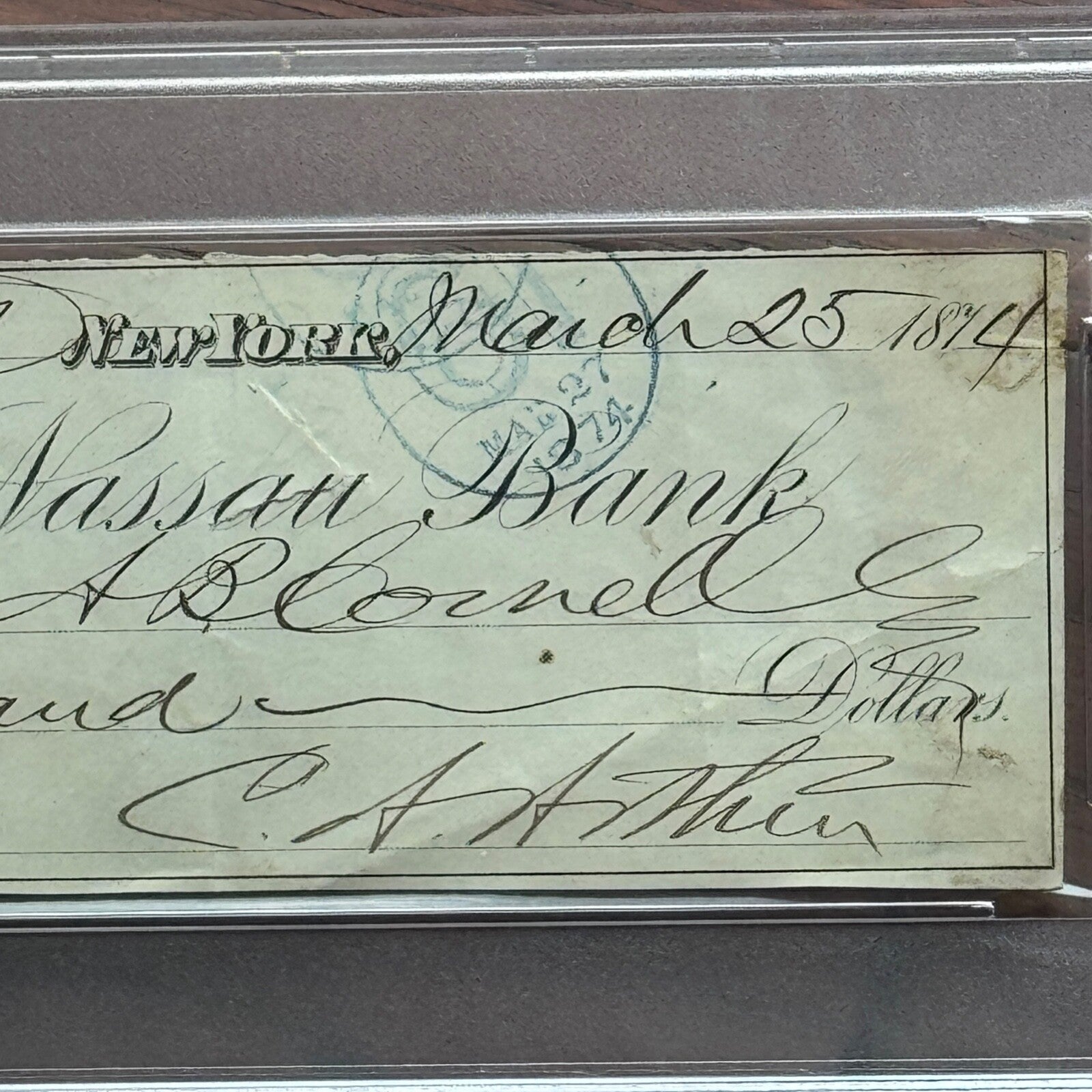 CHESTER ARTHUR * PSA/DNA * Autograph Handwritten Check Signed * NYC 1874