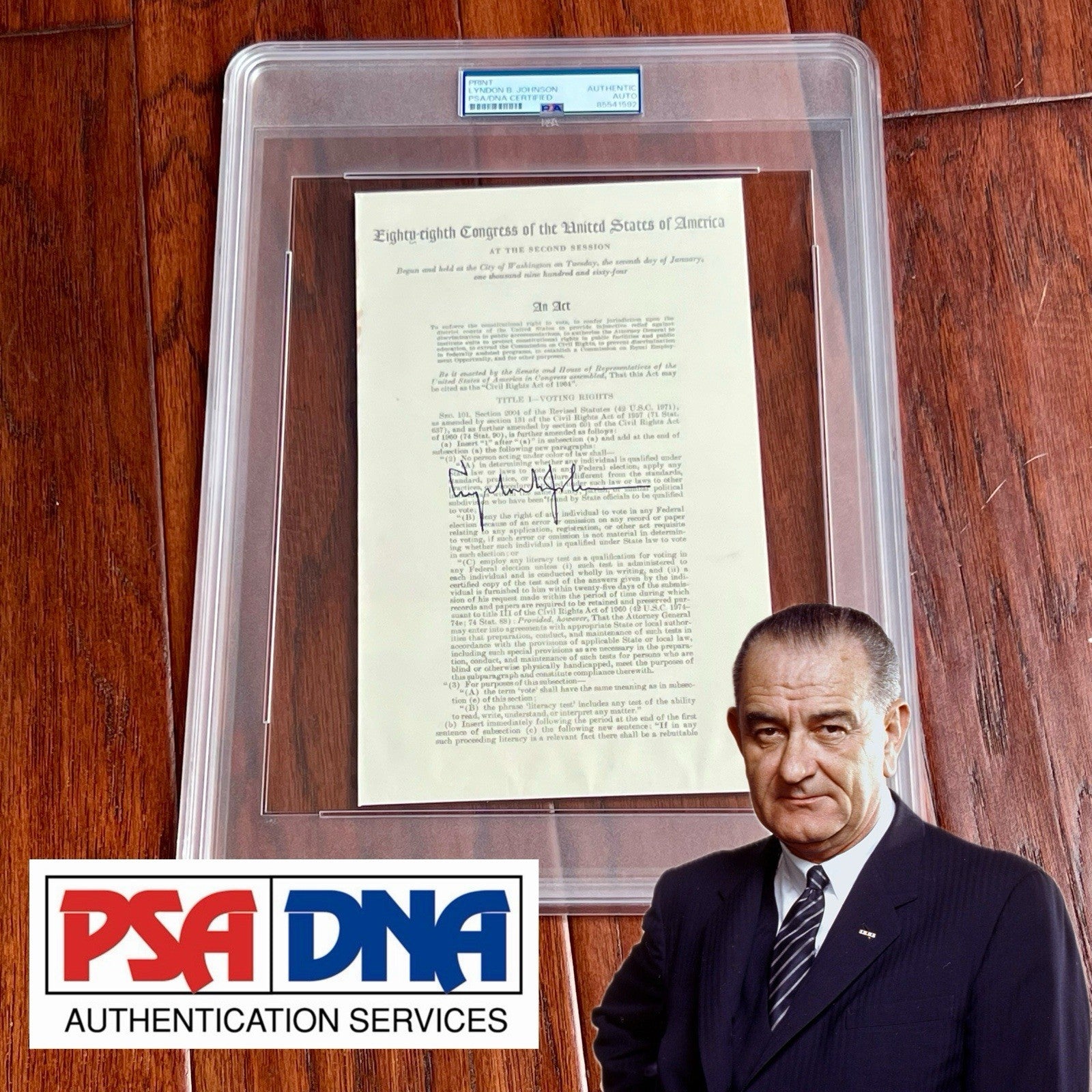 LYNDON B. JOHNSON * PSA/DNA * Autograph CIVIL RIGHTS ACT Souvenir Signed