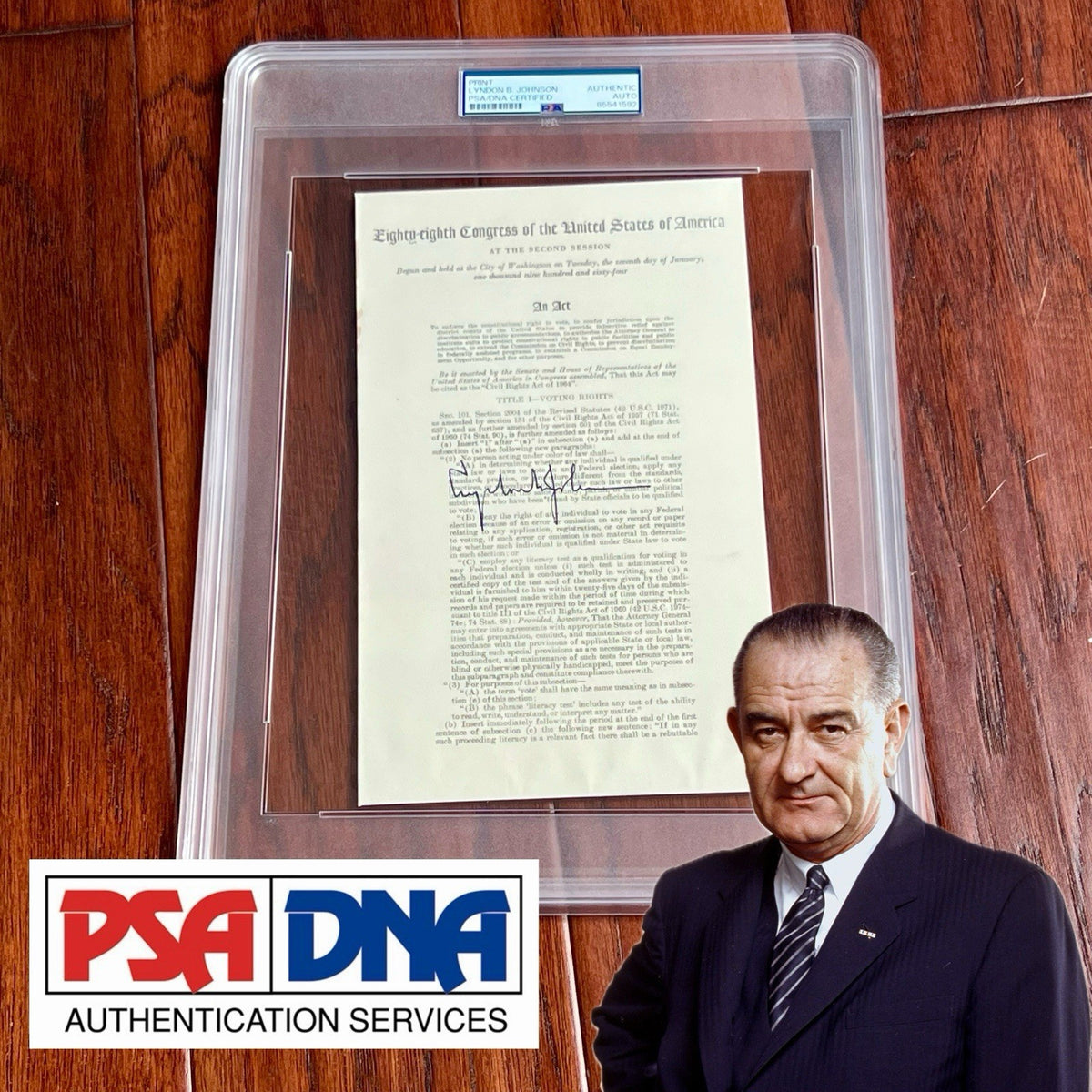 LYNDON B. JOHNSON * PSA/DNA * Autograph CIVIL RIGHTS ACT Souvenir Signed