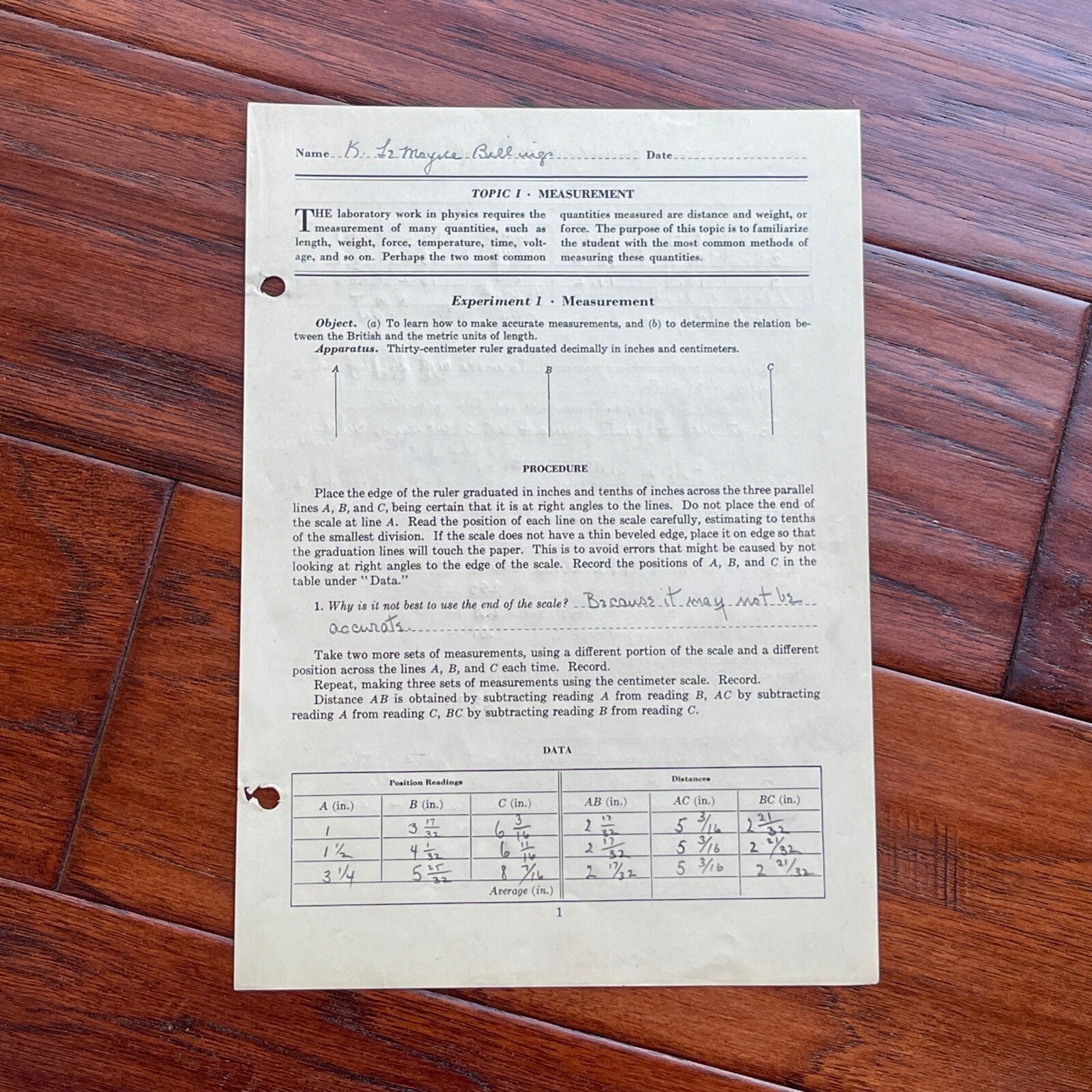 JOHN F. KENNEDY * Physics Lab Notebook Page * Signed by LEM BILLINGS Autograph