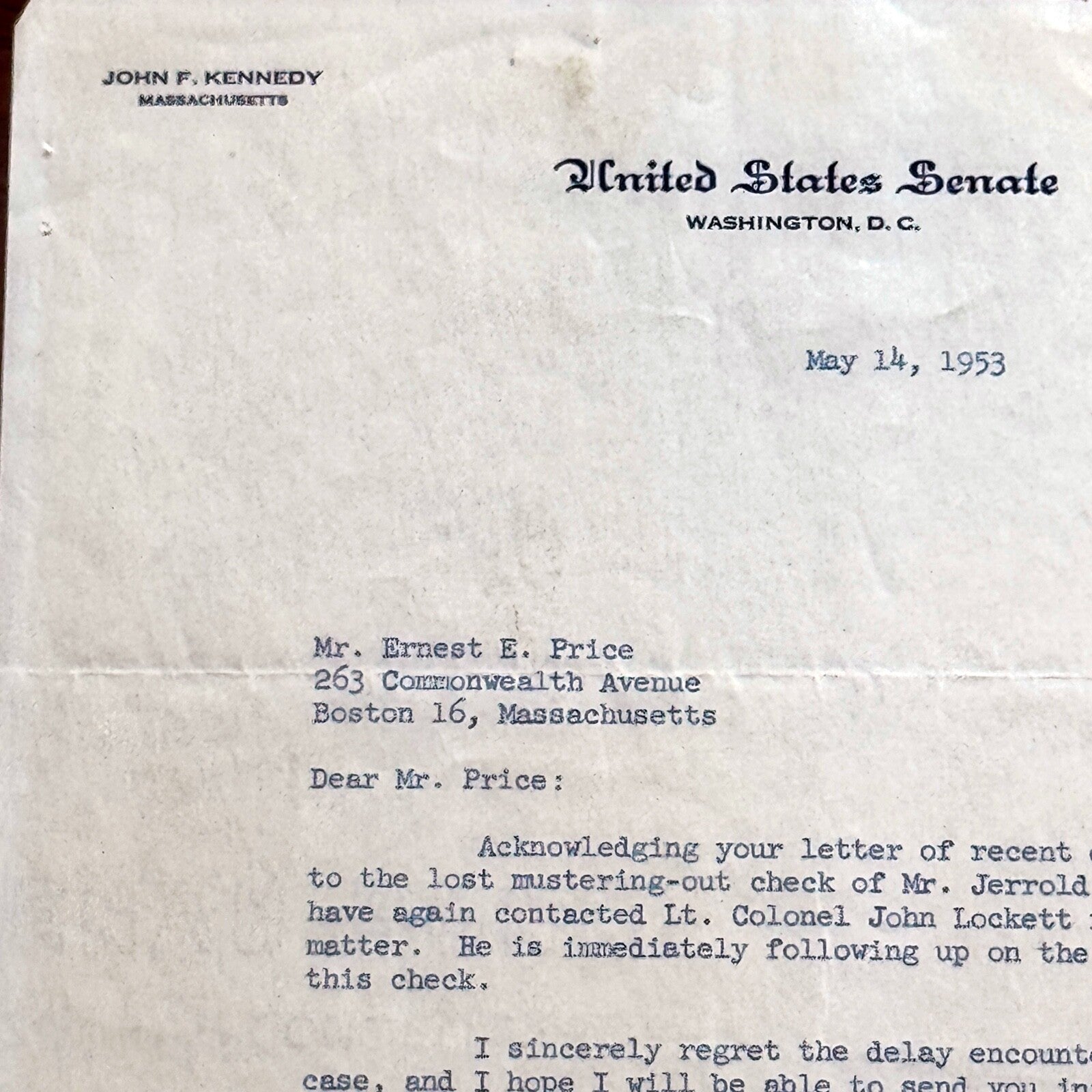 JOHN F. KENNEDY * PSA * Senate AUTOGRAPH Veterans Assistance Letter SIGNED JFK