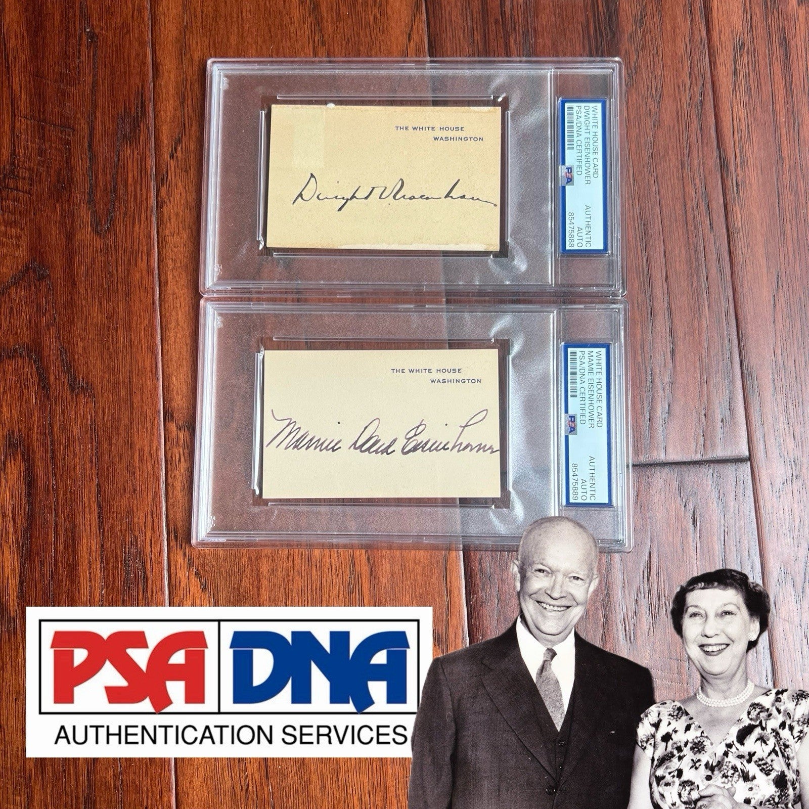 DWIGHT D.  + MAMIE EISENHOWER * PSA/DNA * Signed WHITE HOUSE CARDS Autographs