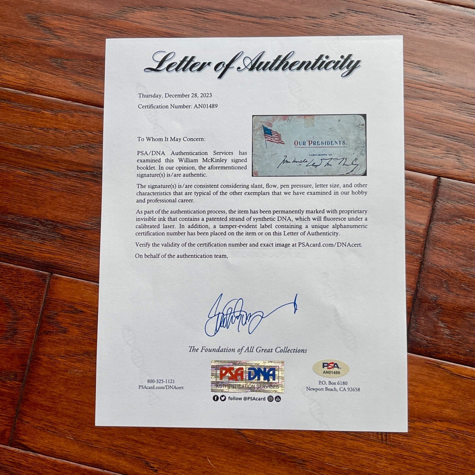 WILLIAM McKINLEY * PSA * Autograph OUR PRESIDENTS Oath of Office booklet SIGNED