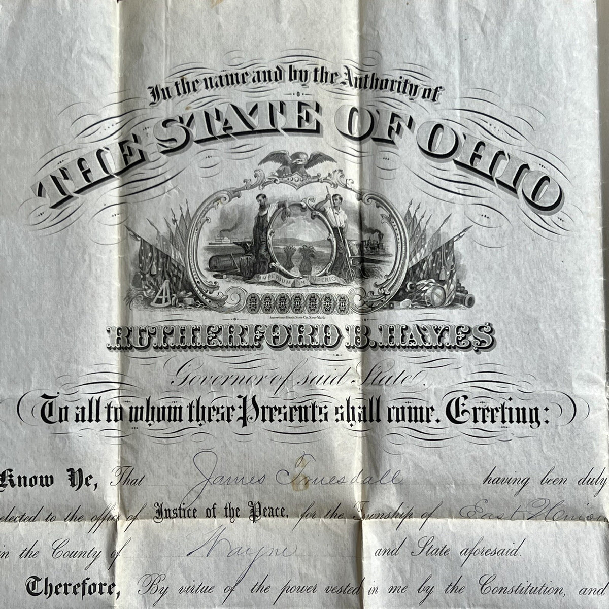 RUTHERFORD B. HAYES * JSA * Autograph State of Ohio Document Signed President