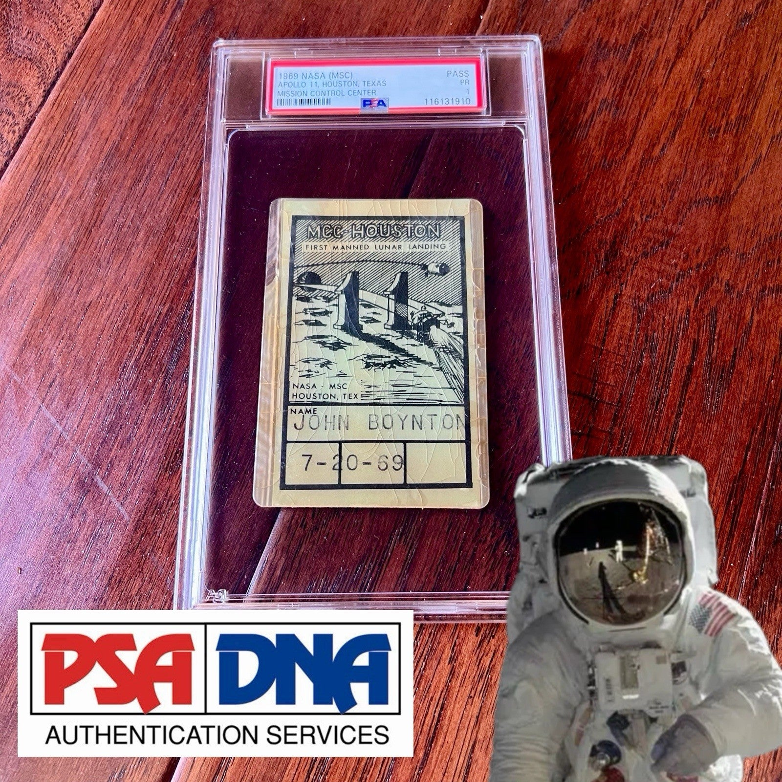 APOLLO 11 * PSA * NASA Mission Control Badge 1969 Moon Landing Dated Ticket