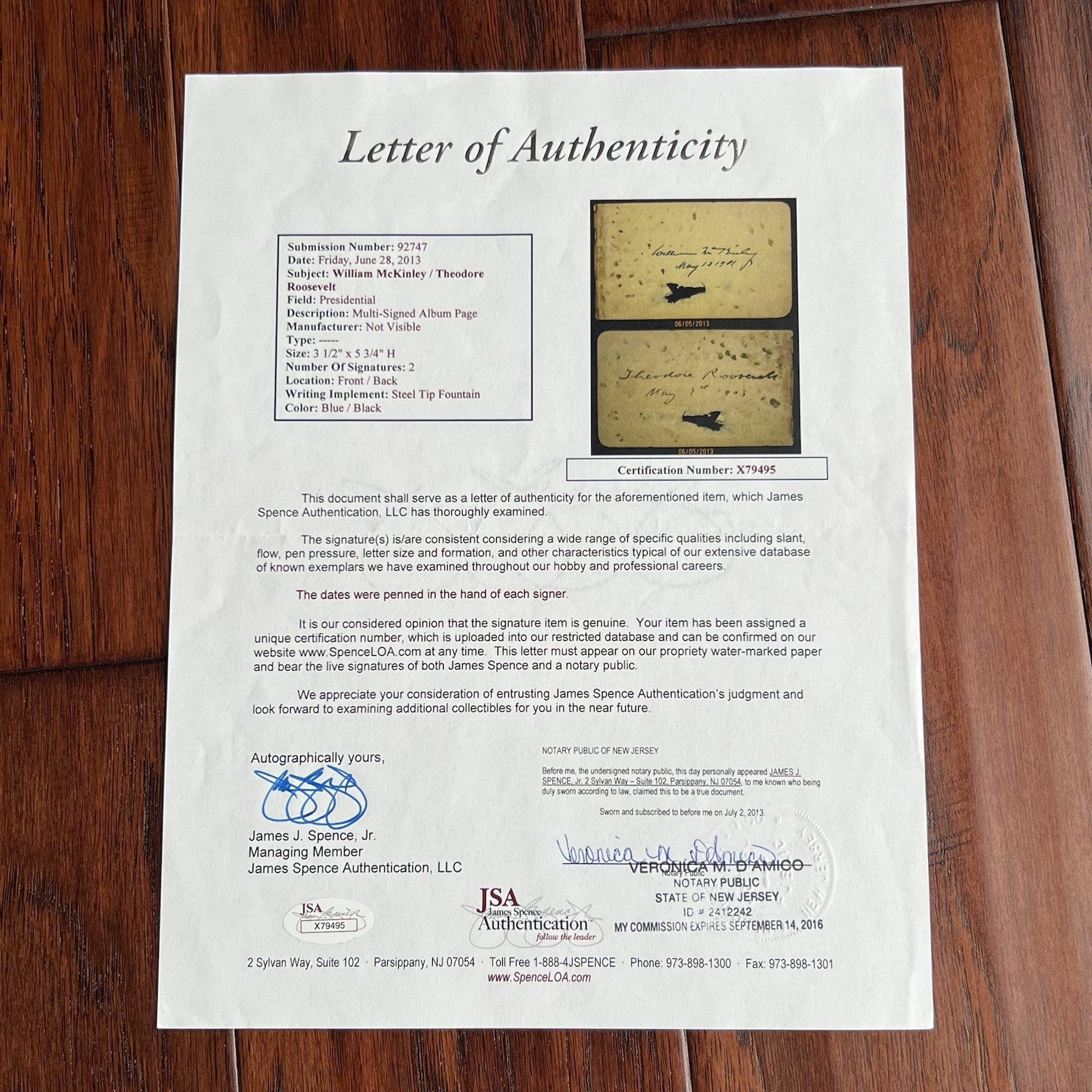 THEODORE ROOSEVELT & WILLIAM McKINLEY * PSA & JSA * Autograph Album Page SIGNED