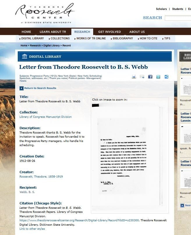 THEODORE ROOSEVELT * PSA * Autograph OUTLOOK Letter Re BULL MOOSE Signed * 1912