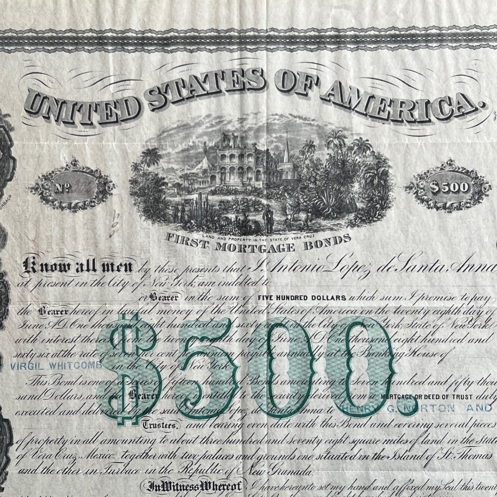 ANTONIO LOPEZ DE SANTA ANNA * PSA/DNA * Autograph Bond Certificate Signed Alamo