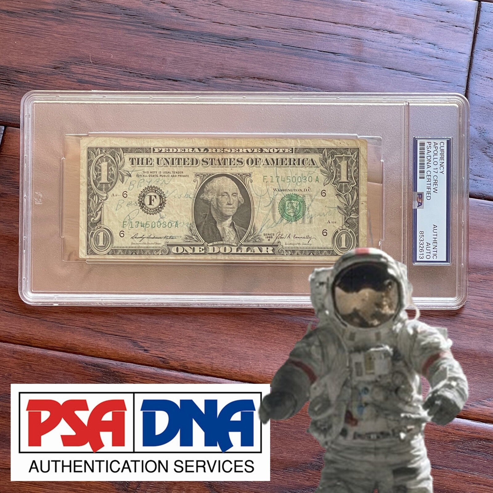 APOLLO 17 * PSA * Crew Signed Dollar Bill Autograph Gene CERNAN  EVANS * SCHMIDT