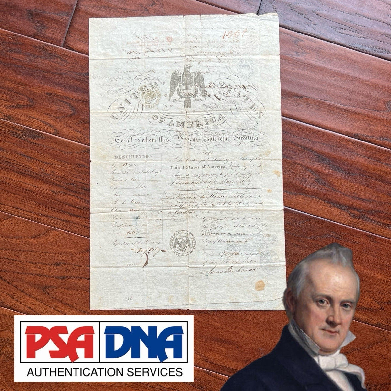 JAMES BUCHANAN * PSA * Autograph American Eagle Vignette Passport Signed