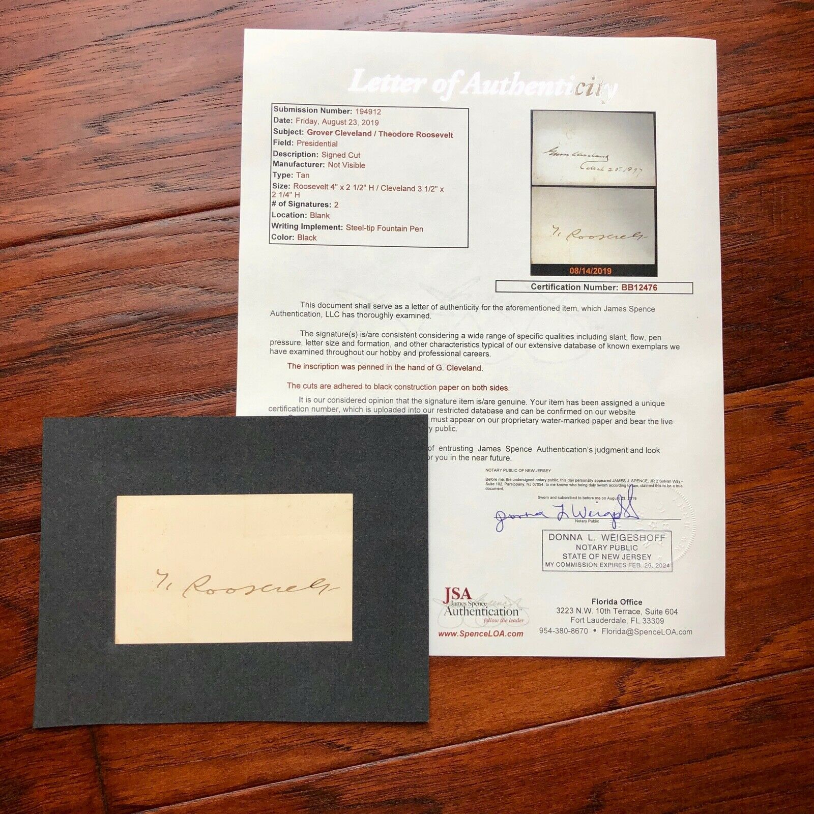 THEODORE ROOSEVELT + GROVER CLEVELAND Autograph Cards * JSA COA