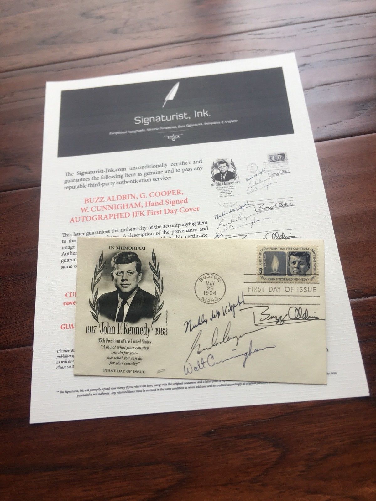 BUZZ ALDRIN * Gordon COOPER * CUNNINGHAM * Autograph Signed * JOHN KENNEDY FDC