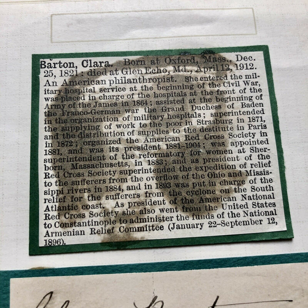 CLARA BARTON * JSA LOA * Red Cross Founder Mounted Autograph Cut Signed