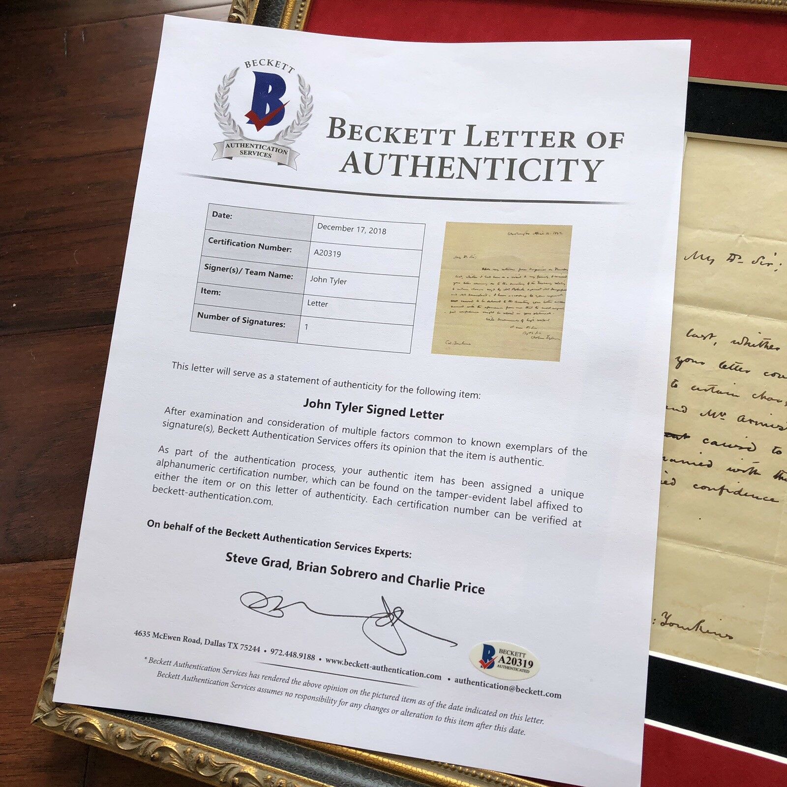 JOHN TYLER * BAS LOA * Handwritten Autograph 1832 Letter Signed * President