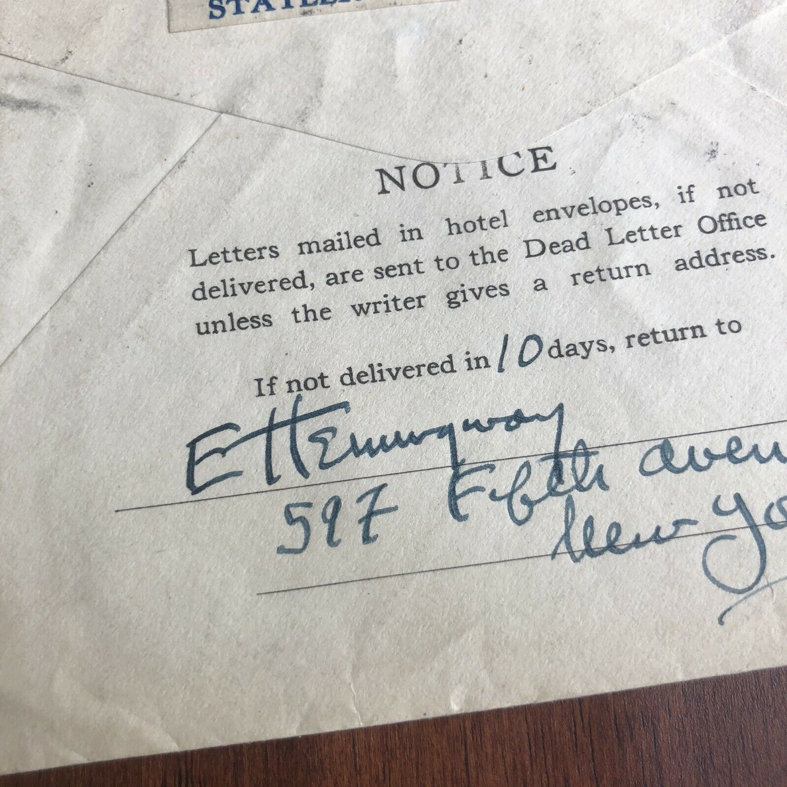 ERNEST HEMINGWAY * JSA LOA * Handwritten Autograph Envelope Signed *