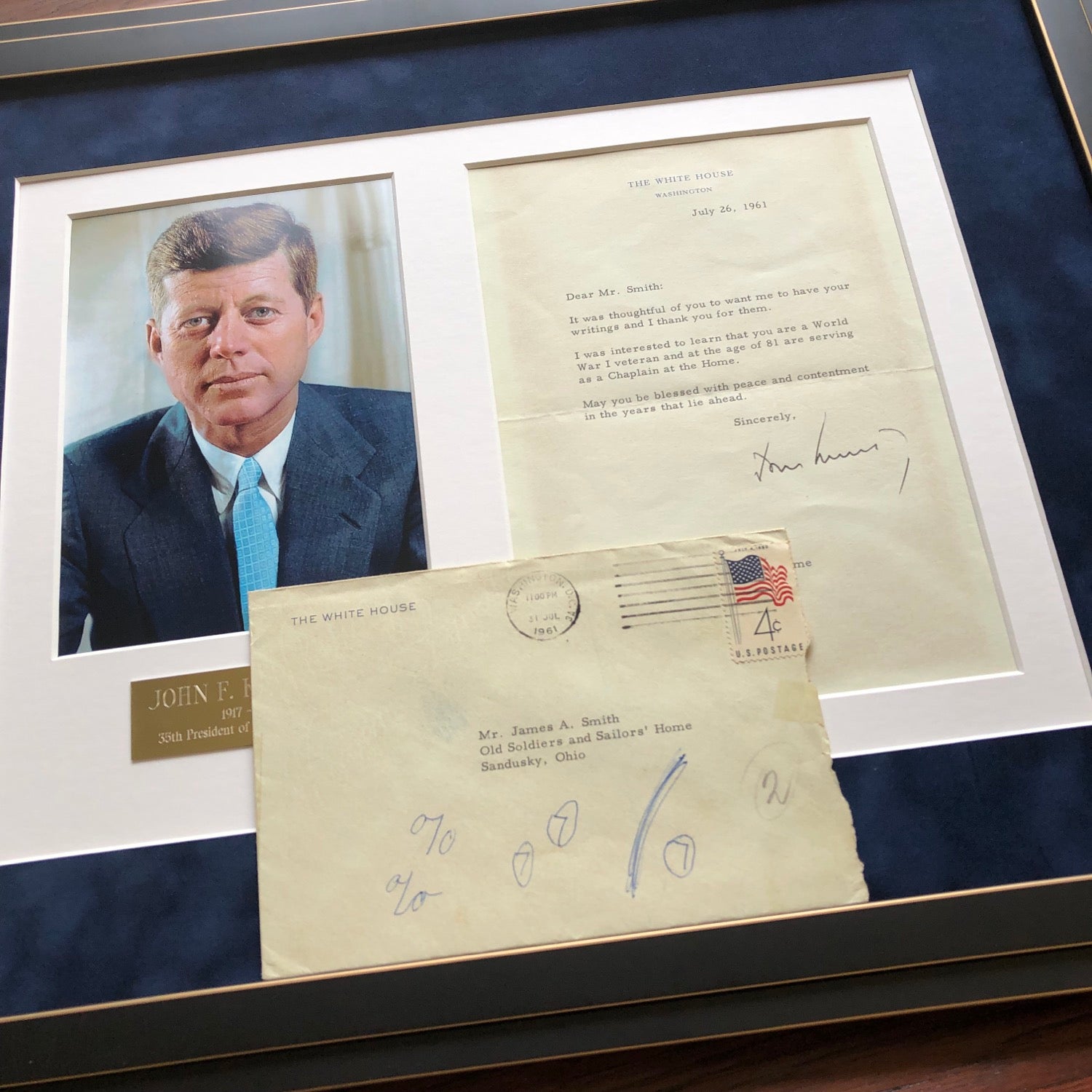 JOHN F. KENNEDY * PSA/DNA * WHITE HOUSE AUTOGRAPH Letter * WWI Veteran