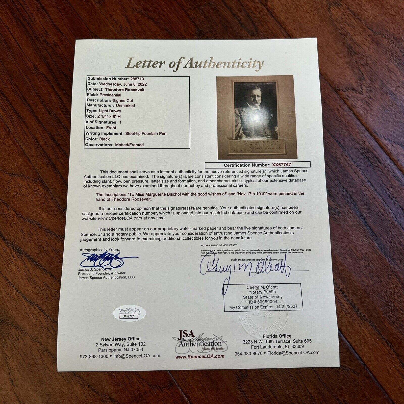 THEODORE ROOSEVELT * JSA LOA * Signed XXL 15x18 Portrait Photo Autograph