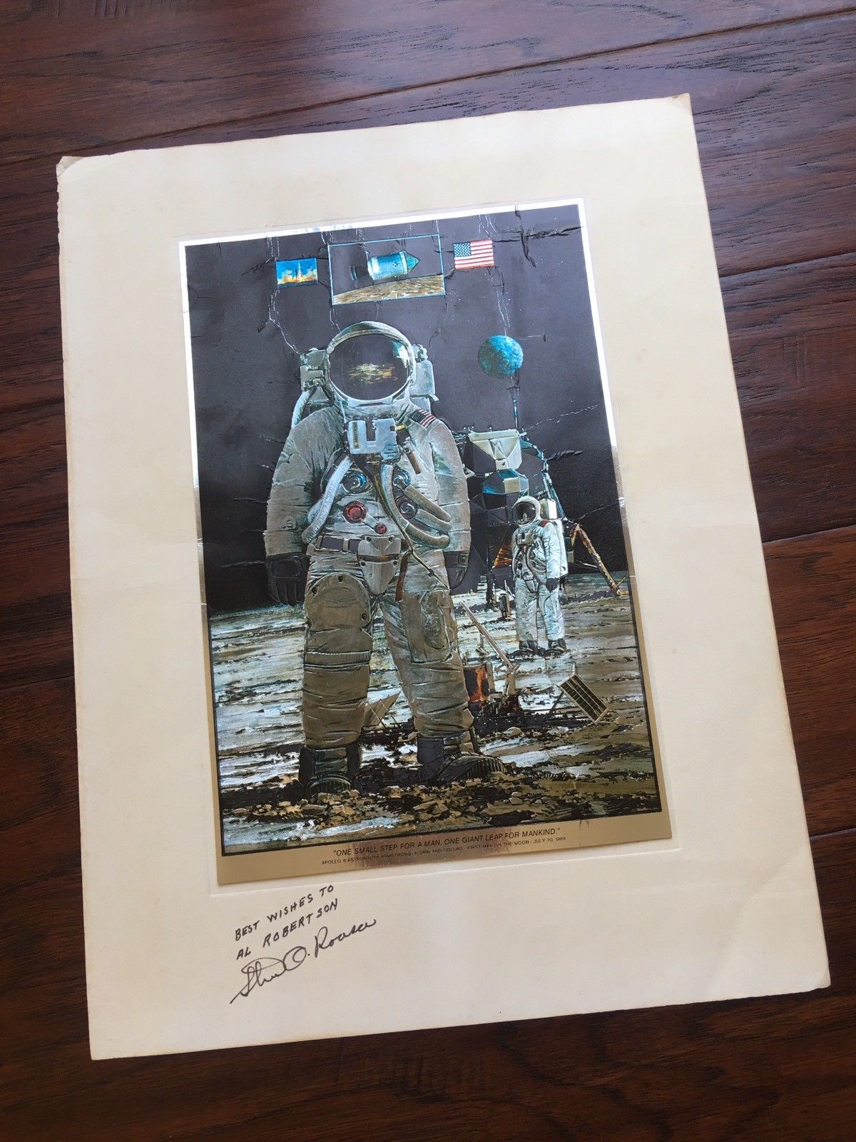 STUART A. ROOSA * Signed APOLLO 11 Artwork * Rare MOON * Apollo 14 autograph