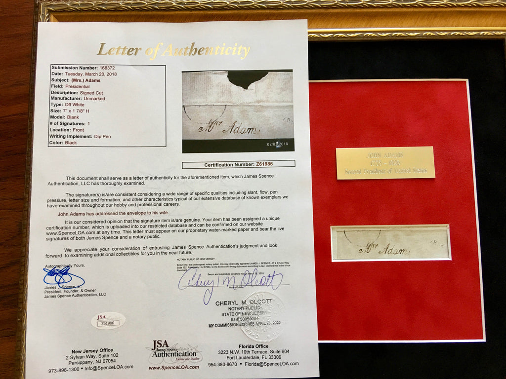 JOHN ADAMS * Scarce AUTOGRAPH Cut Signature SIGNED * JSA COA * 2nd President