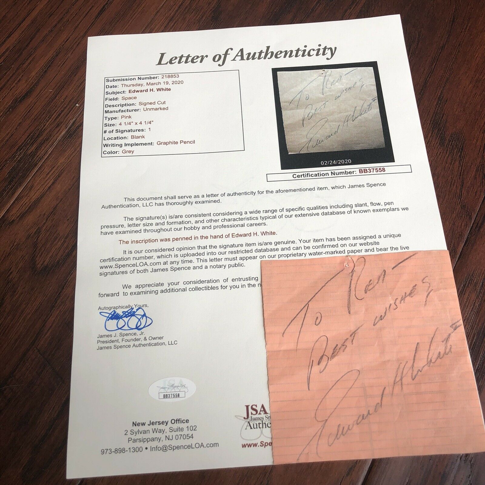 EDWARD H. WHITE * JSA LOA * Hand Signed Cut Autograph * Gemini Apollo Astronaut