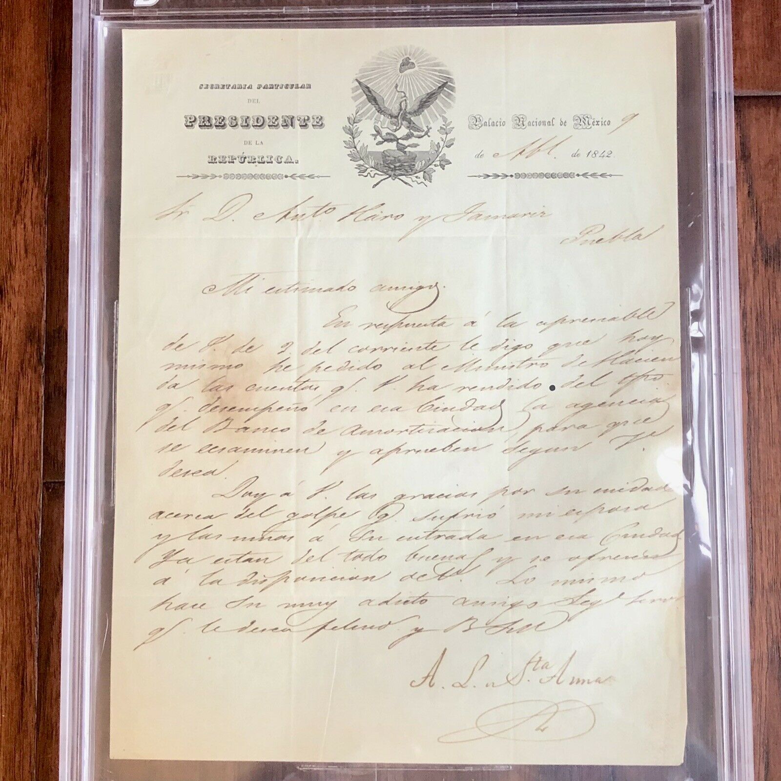 ANTONIO LOPEZ DE SANTA ANNA * Beckett BAS * Autograph Letter Signed As President