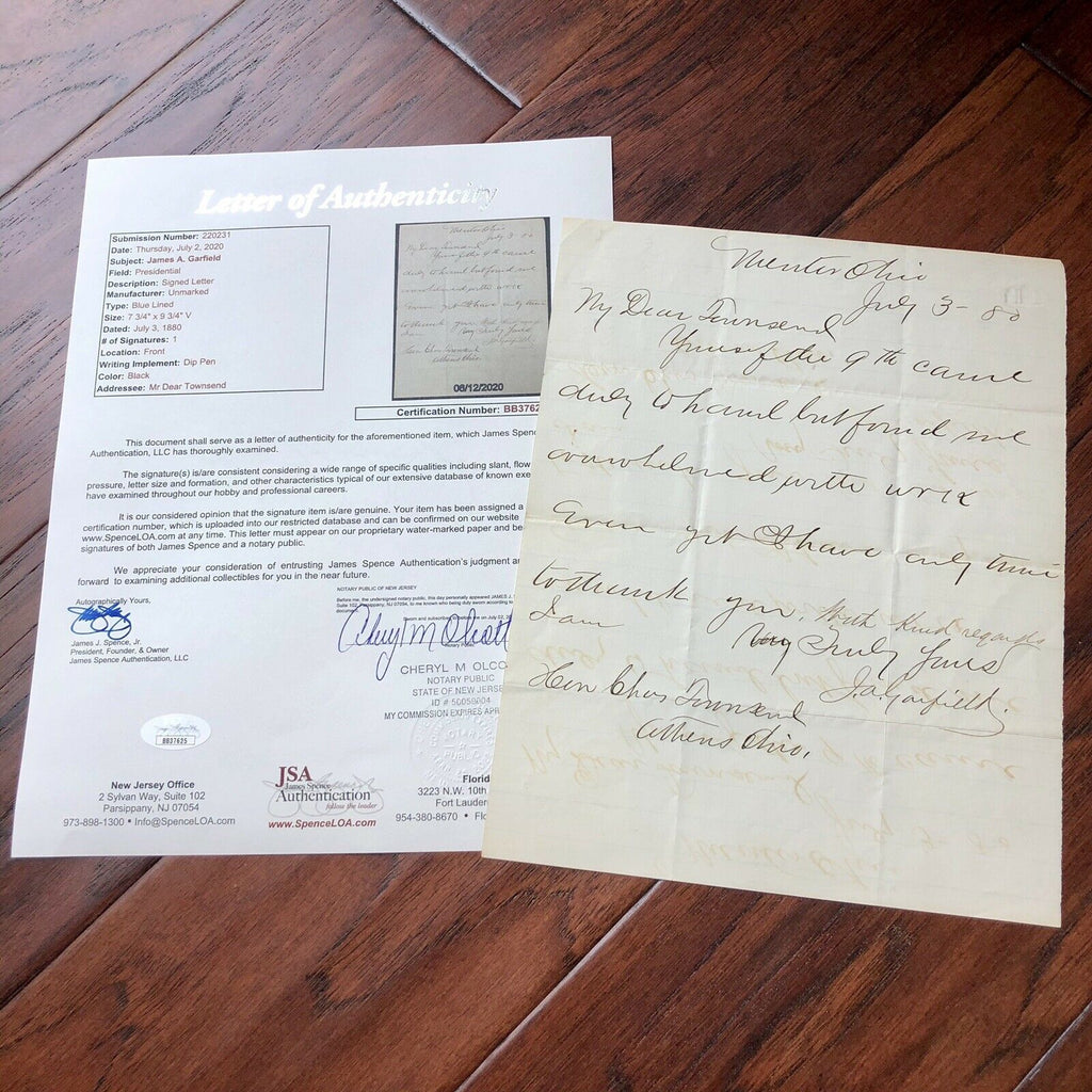 JAMES A GARFIELD * JSA LOA * Autograph Letter Signed During 1880 Election