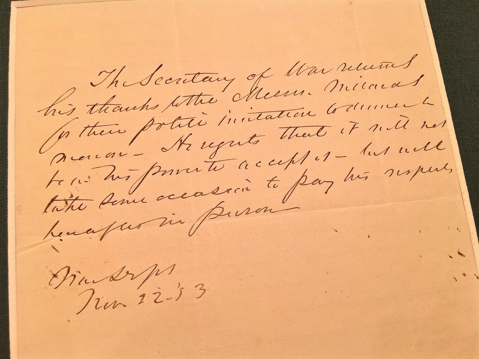 Confederate President  JEFFERSON DAVIS Autograph Letter Signed as Sectretary War