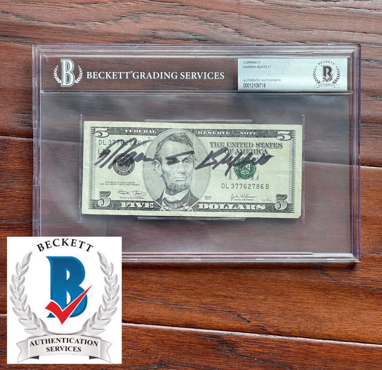 WARREN BUFFETT * BAS Beckett * AUTOGRAPH $5 Bill SIGNED * Berkshire Hathaway