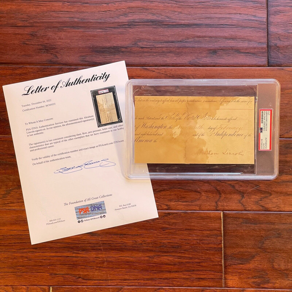 ABRAHAM LINCOLN * PSA/DNA Slab * AS PRESIDENT Autograph Appointment Signed 1862