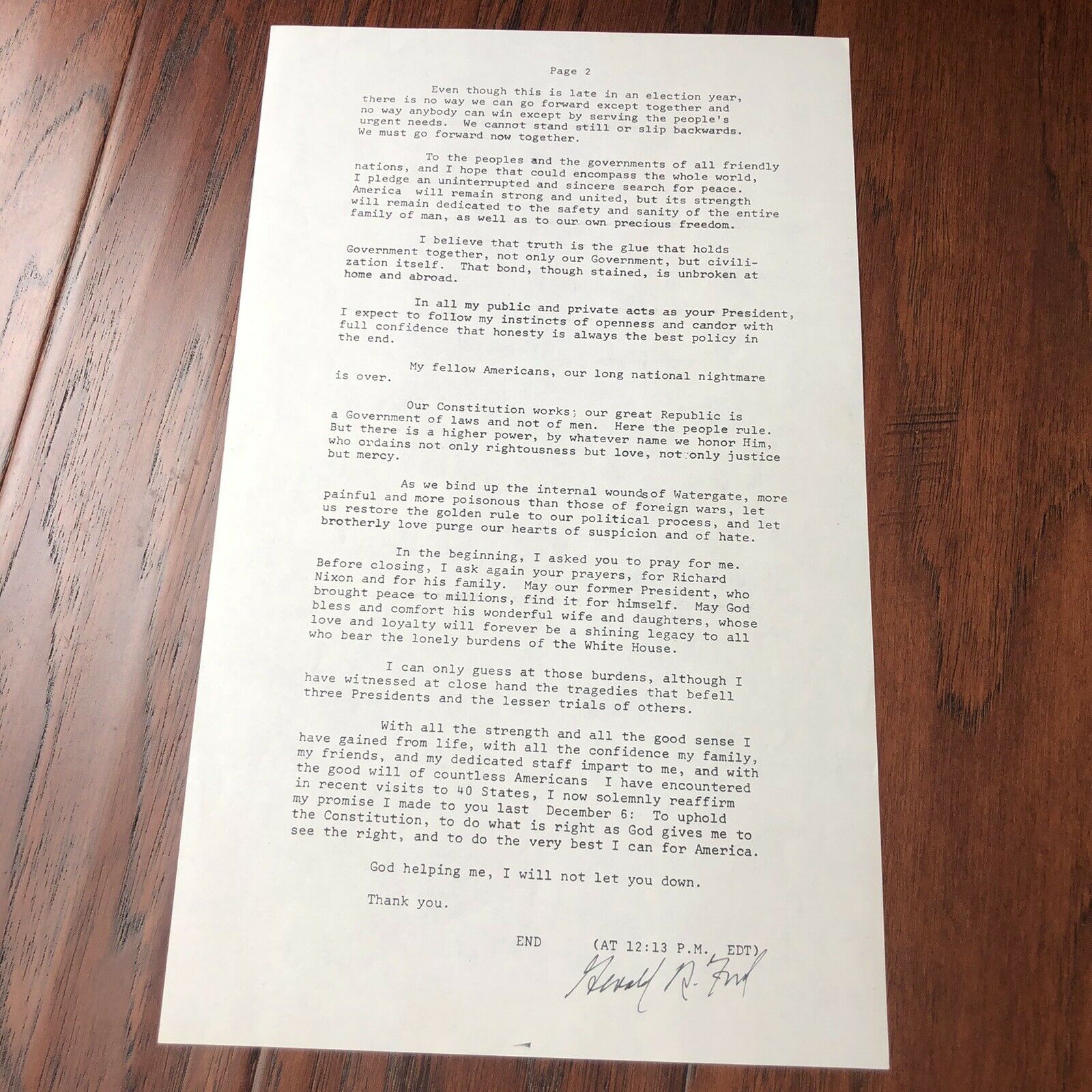 GERALD FORD * JSA LOA * Inauguration Speech Autograph Typescript Signed