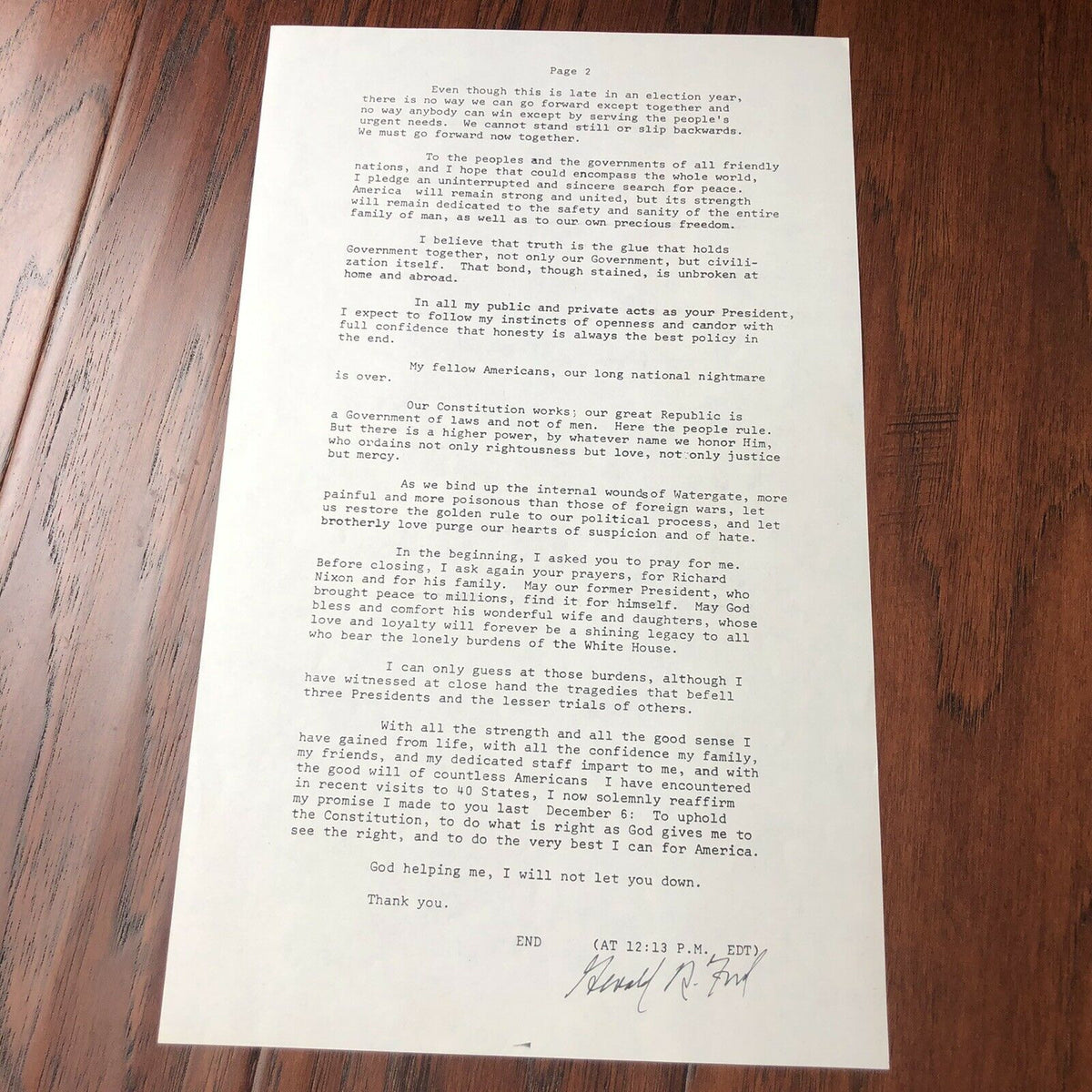 GERALD FORD * JSA LOA * Inauguration Speech Autograph Typescript Signed