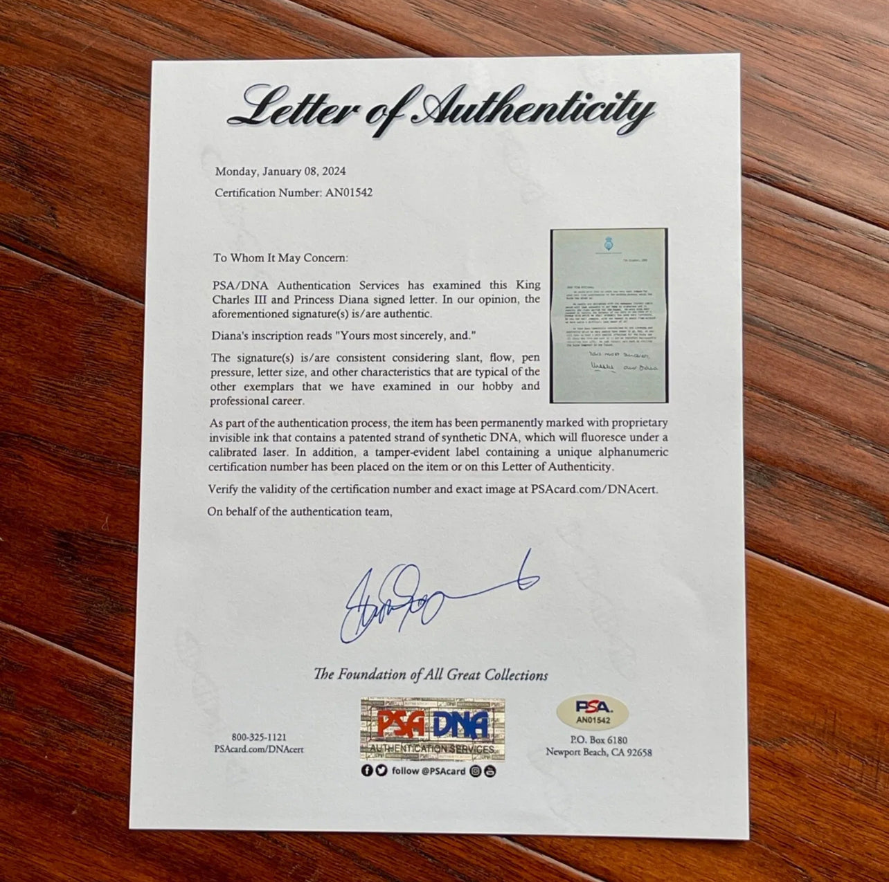 PRINCESS DIANA & KING CHARLES * PSA * Autograph WEDDING GIFT Letter Signed 1981