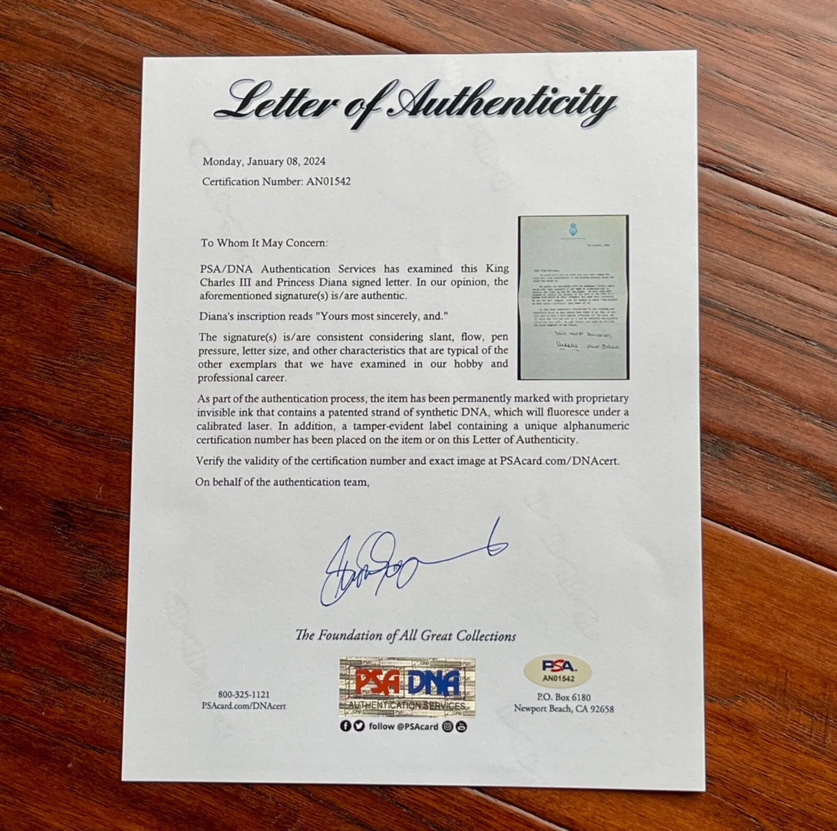 PRINCESS DIANA & KING CHARLES * PSA * Autograph WEDDING GIFT Letter Signed 1981