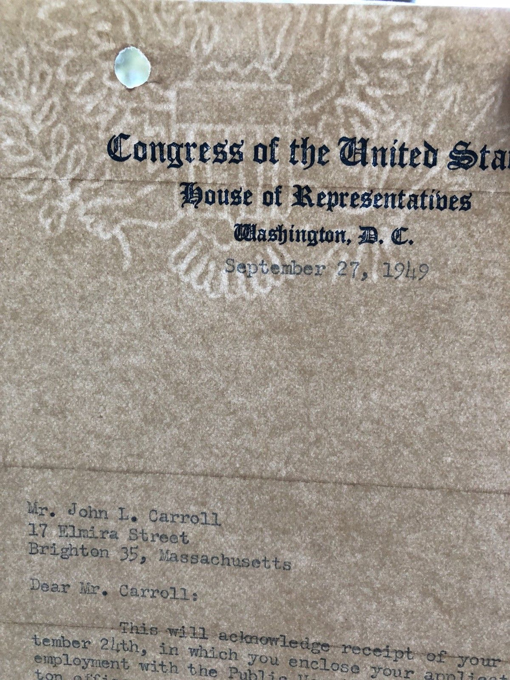 JOHN F. KENNEDY * EARLY 1949 Autograph Letter SIGNED * President House of Reps