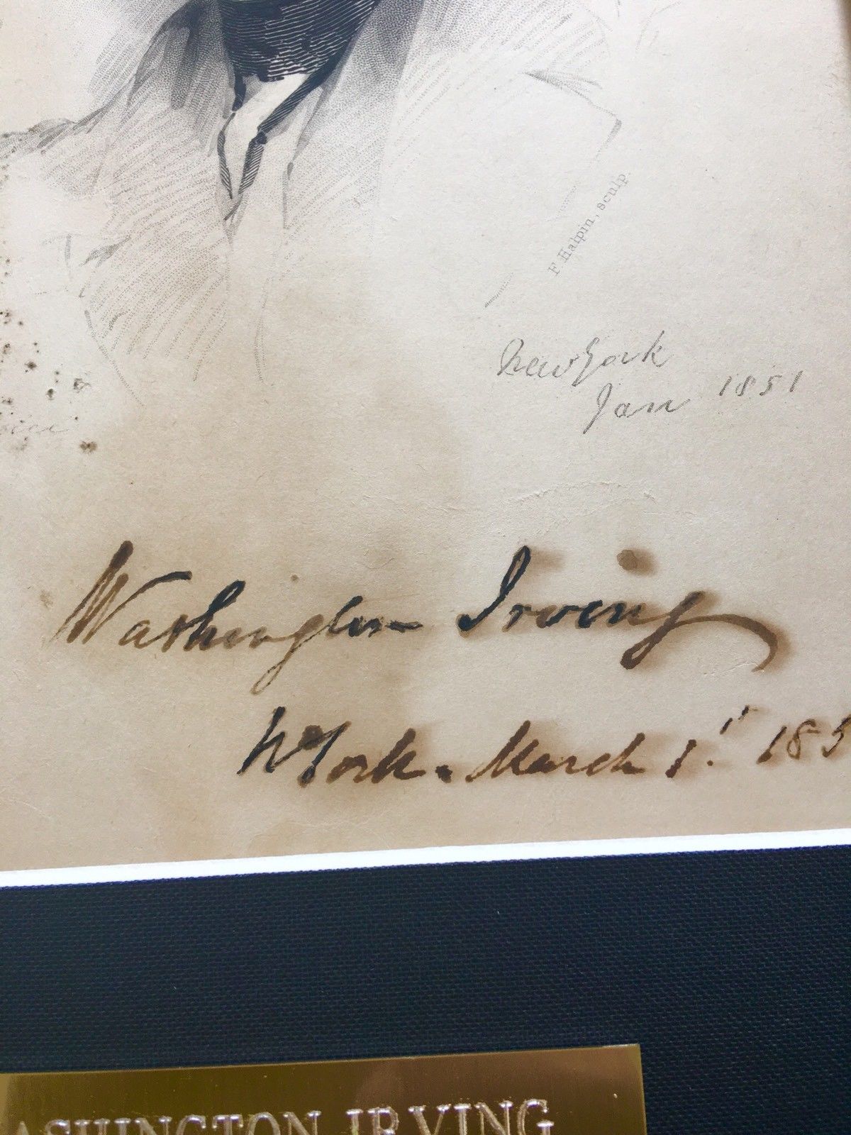 WASHINGTON IRVING * 1/1 SIGNED ENGRAVING * The Legend of Sleepy Hollow Autograph