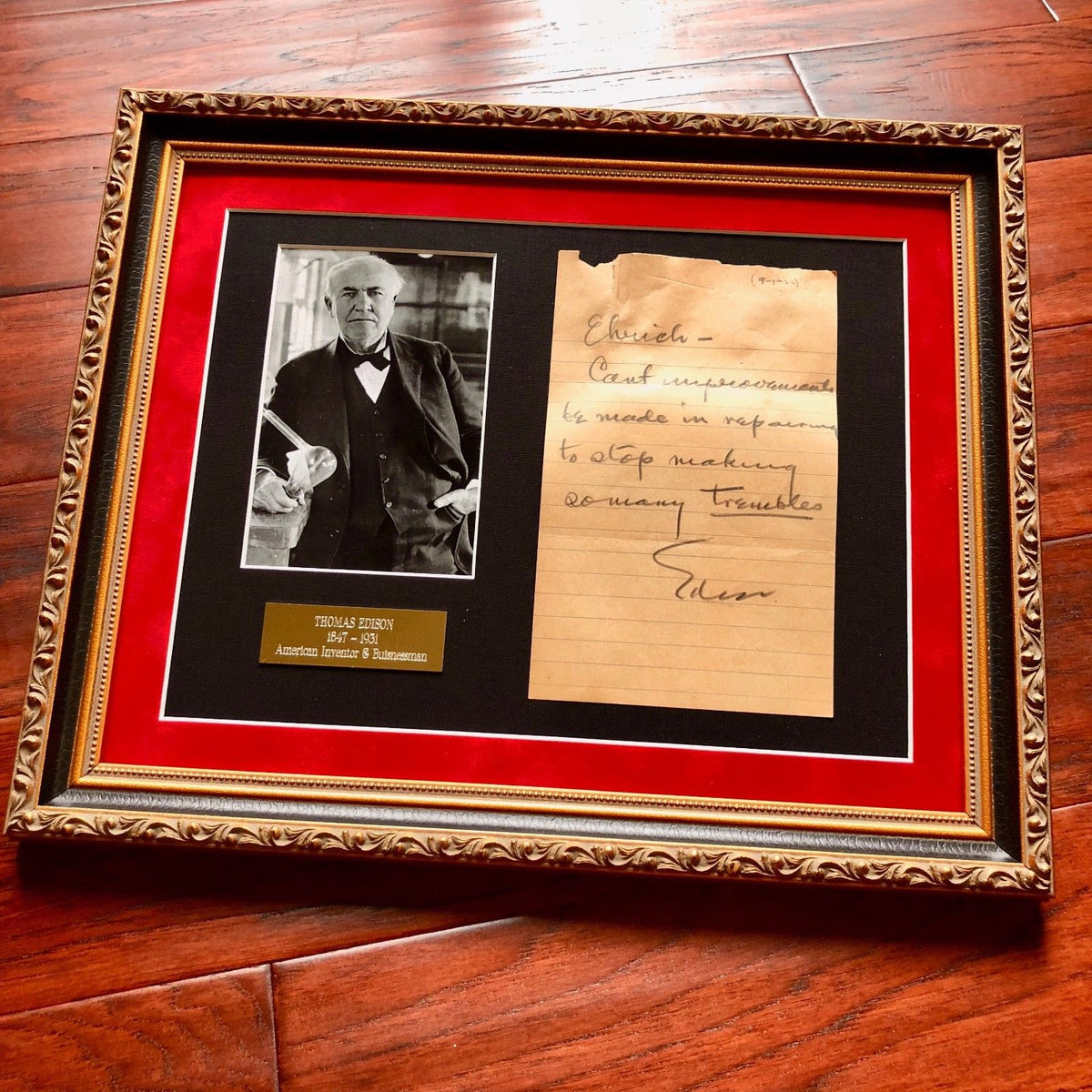 THOMAS EDISON * Authentic Handwritten AUTOGRAPH Note SIGNED * Menlo Park