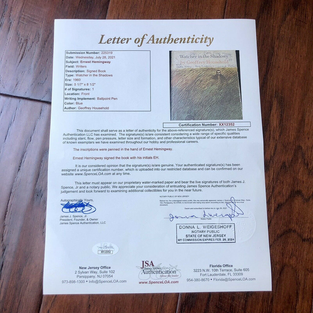 ERNEST HEMINGWAY * JSA LOA * Owned Signed & Annotated Book from his Library *