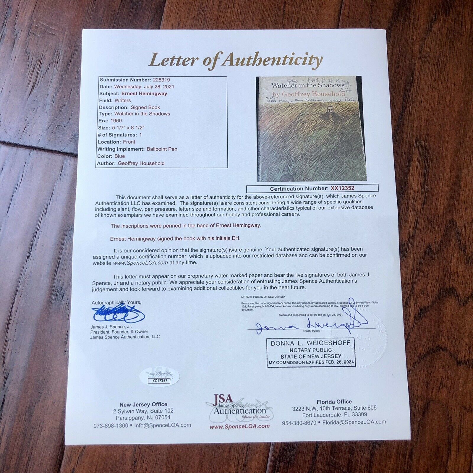ERNEST HEMINGWAY * JSA LOA * Owned Signed & Annotated Book from his Library *