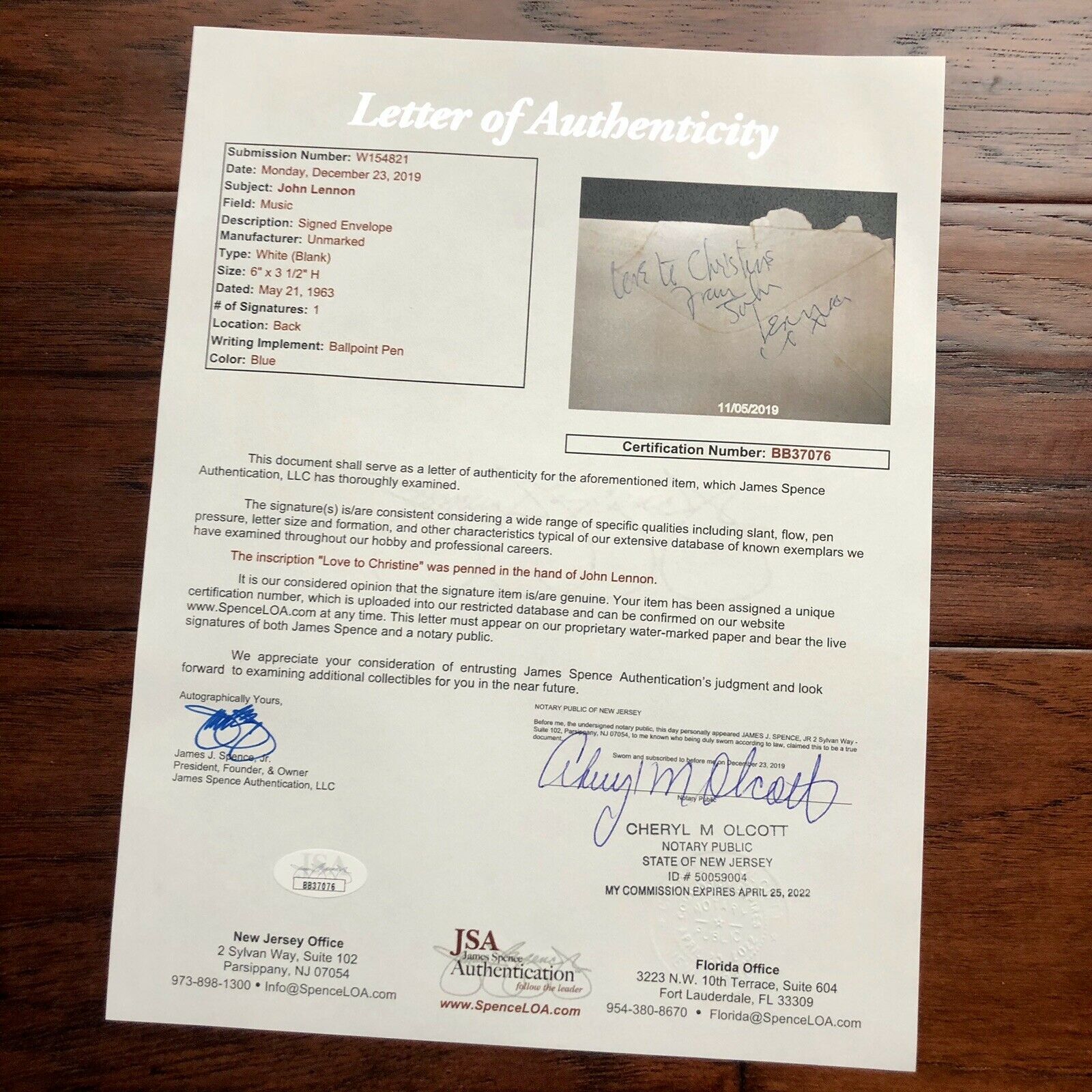 JOHN LENNON * JSA LOA * Autograph 1963 Envelope Signature Signed * The Beatles