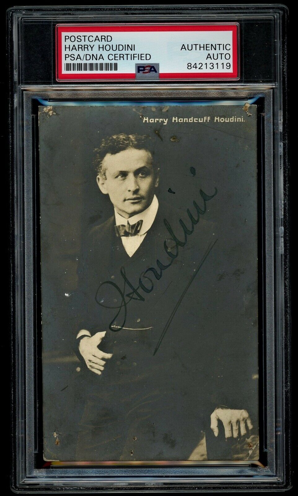 HARRY HOUDINI * PSA/DNA LOA * Hand Signed Post Card Photo Slabbed * Autograph
