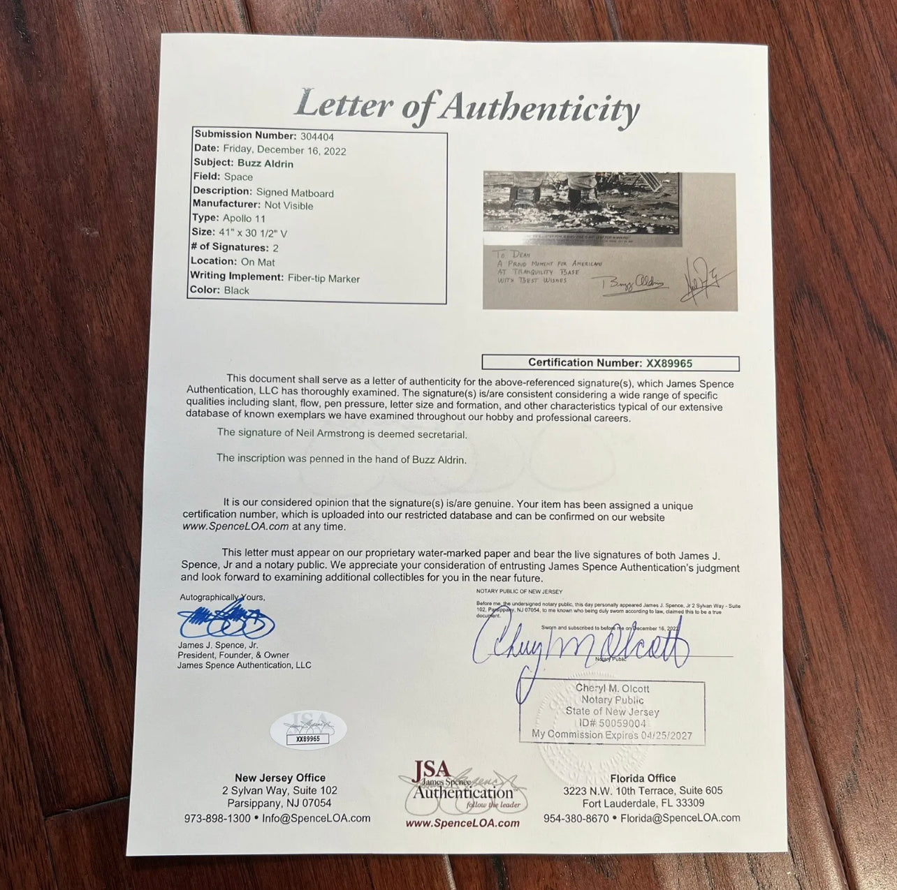 BUZZ ALDRIN * JSA * Autograph Foil Art Etching With Quotation Signed * Apollo 11